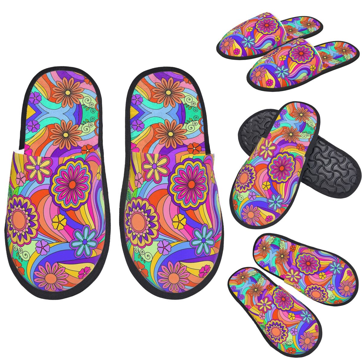 Insole Memory Foam - 맞춤형 그루비 사이키델릭 플라워 파워 슬리퍼