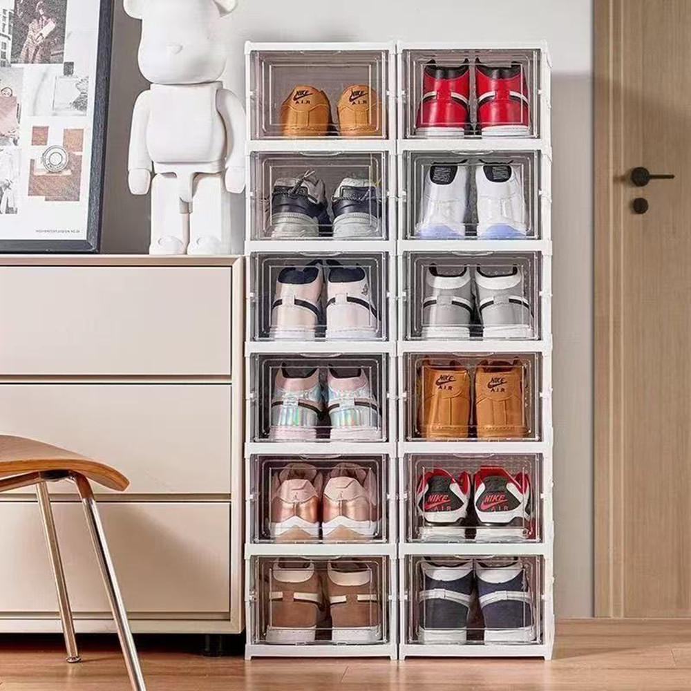 Shoe Box Display - 방진 6단 접이식 신발 정리함, 쌓을