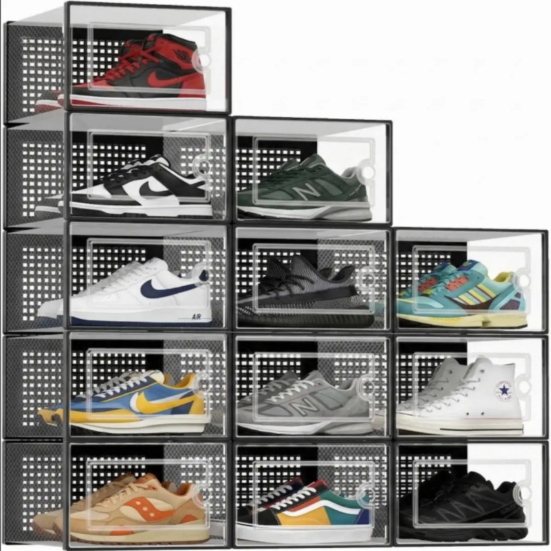 쌓을 수 있는 신발 보관 상자, 전면 개방형 도어가 있 - Shoe Box Display 리뷰 및 가격