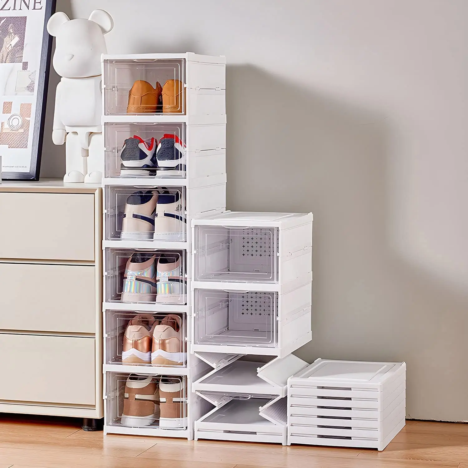 접이식 신발 보관함, 투명 운동화 신발 상자, 쌓을 수 - Shoe Box Display 리뷰 및 가격