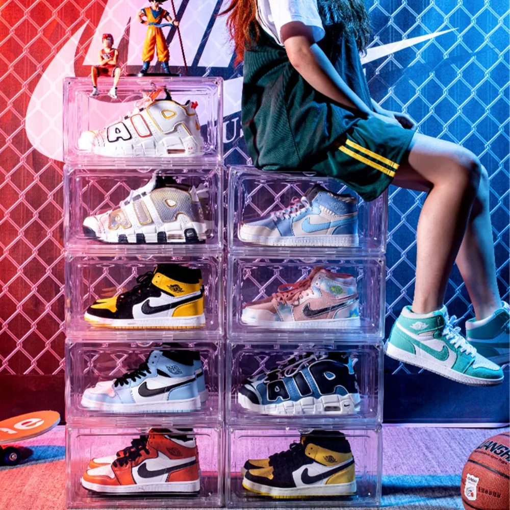 두꺼운 투명 보관 상자 자석 플립 커버가 있는 아크릴  - Shoe Box Display 리뷰 및 가격