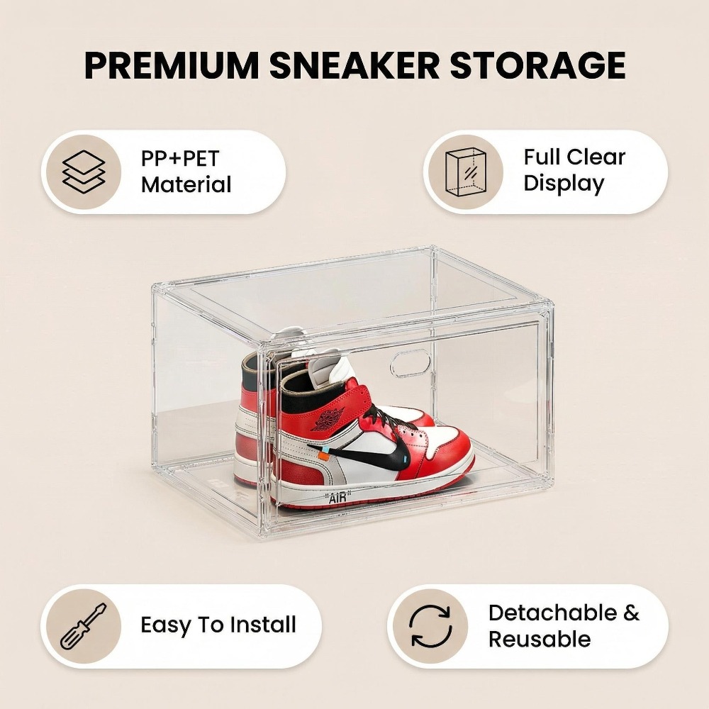 두꺼운 투명 보관 상자 자석 플립 커버가 있는 아크릴  - Shoe Box Display 리뷰 및 가격