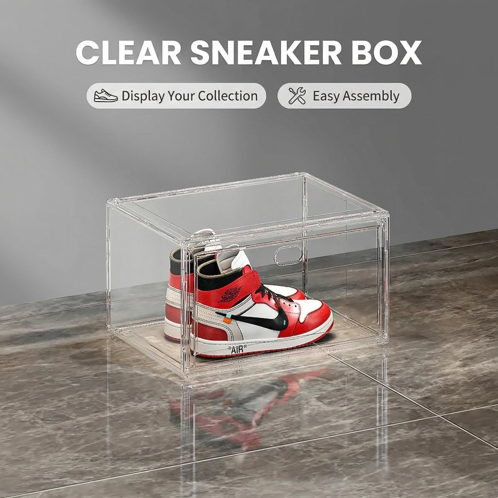 두꺼운 투명 보관 상자 자석 플립 커버가 있는 아크릴  - Shoe Box Display 리뷰 및 가격